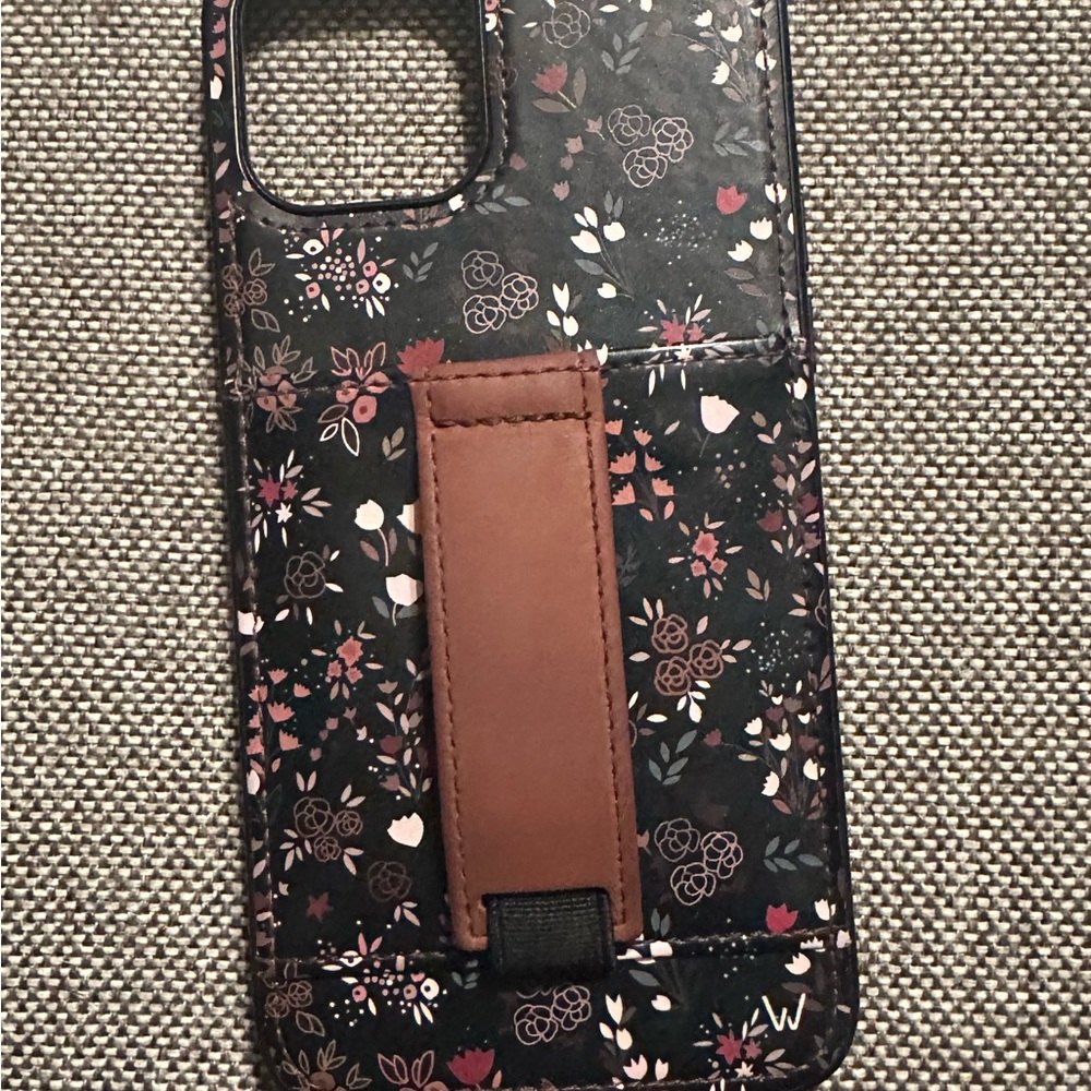 iPhone 12 Pro Max, Walli Floral Pattern Phone Case with Brown Strap